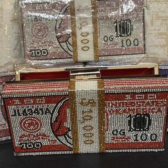 4 Unbranded Women's Bling Dollar Money clutch Purse Handbag Wallet EveningParty - Picture 3 of 7